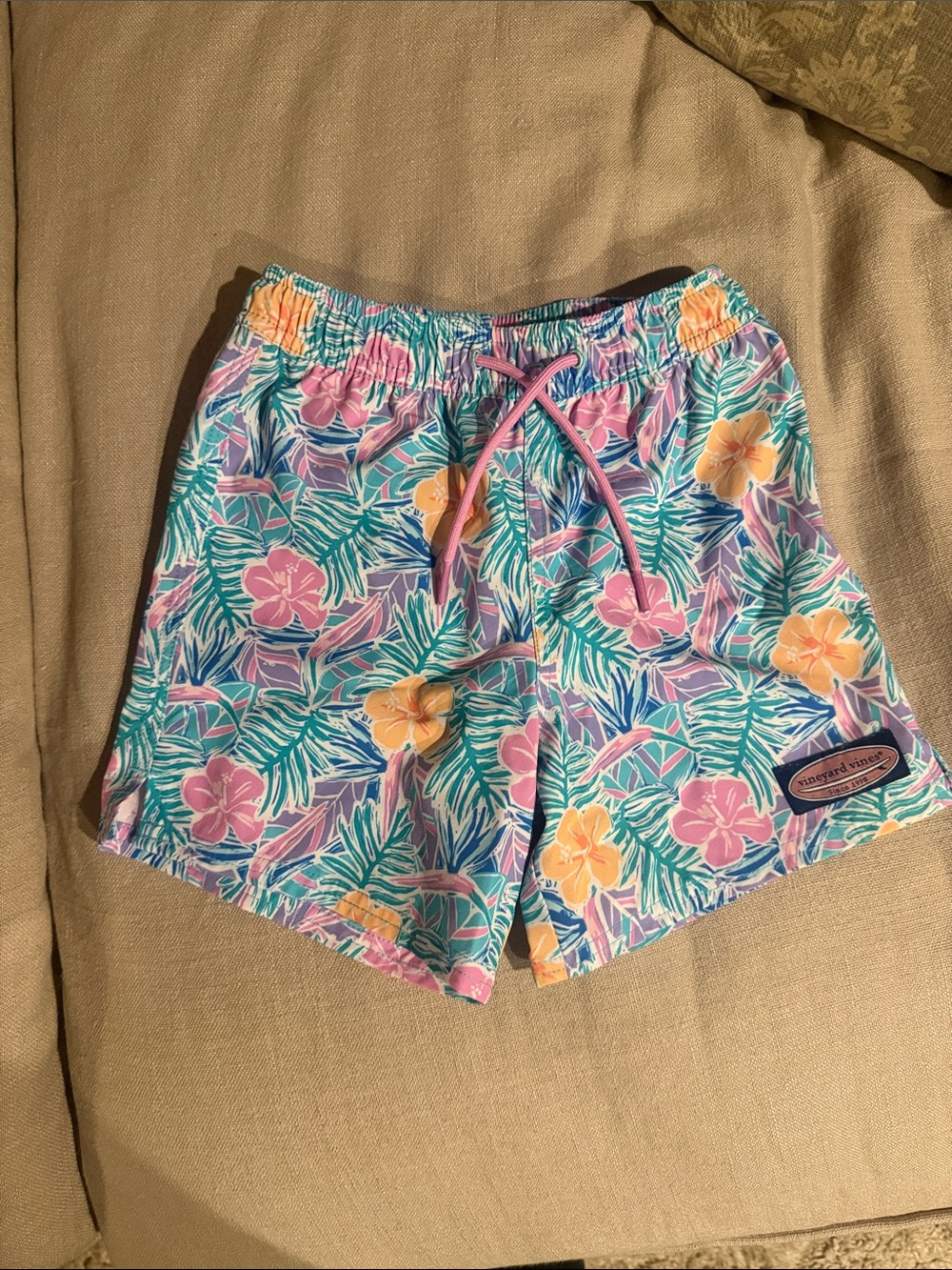 Vineyard Vines Pastel Floral Swim Trunks in Pink, Teal & Yellow